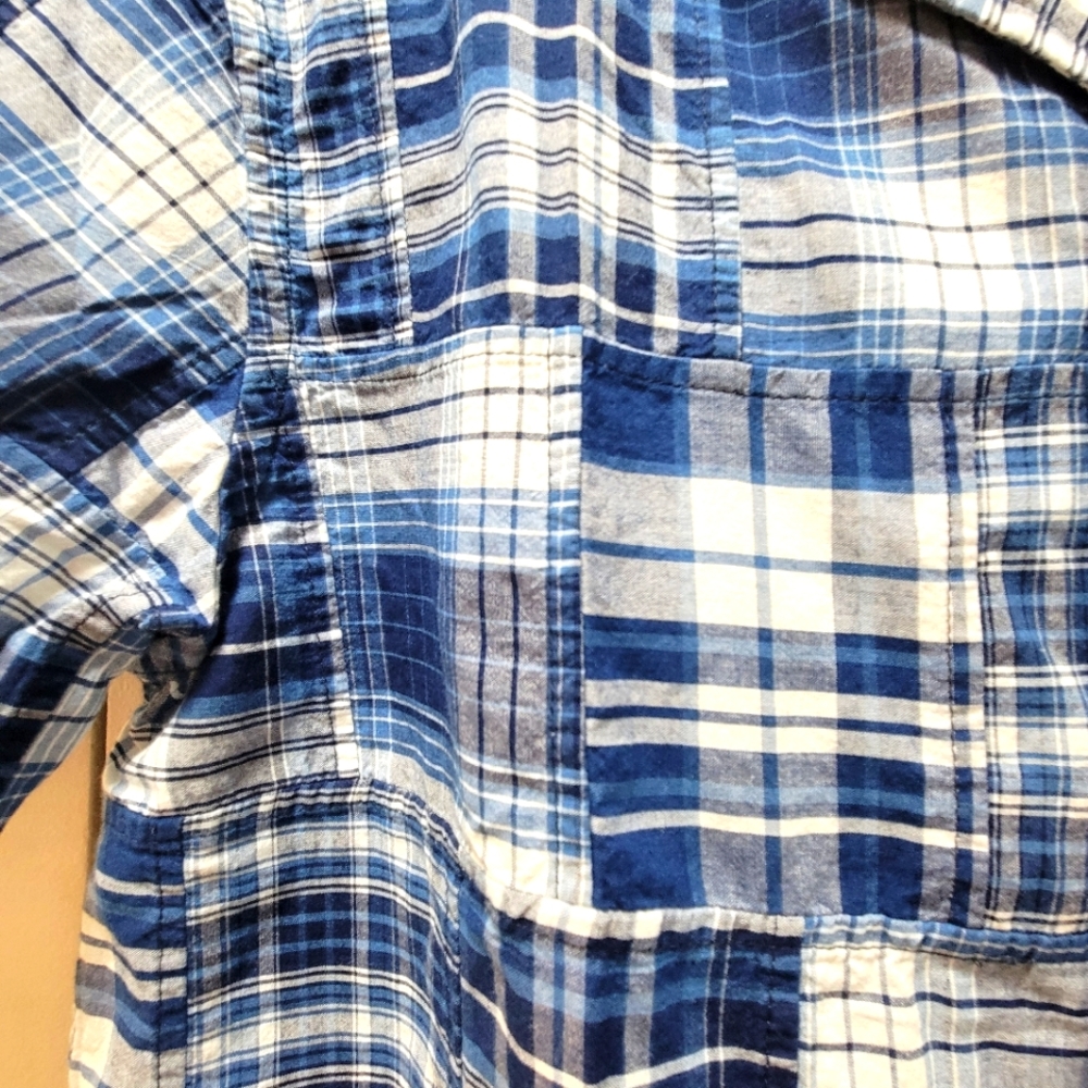 Todd Snyder Camp Collar Indigo Patchwork Short Sl… - image 5